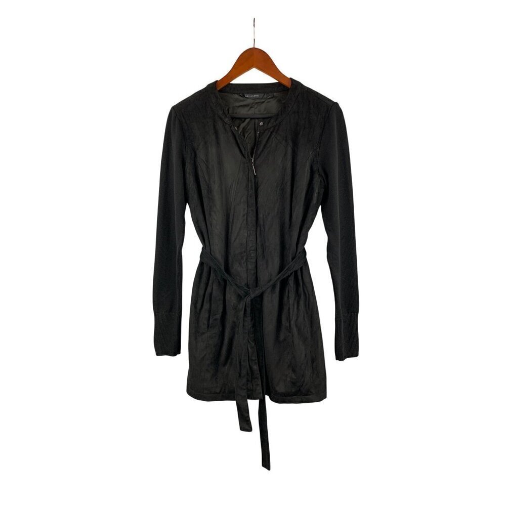 H By Halston Womens Black Belted Long Jacket Size 4